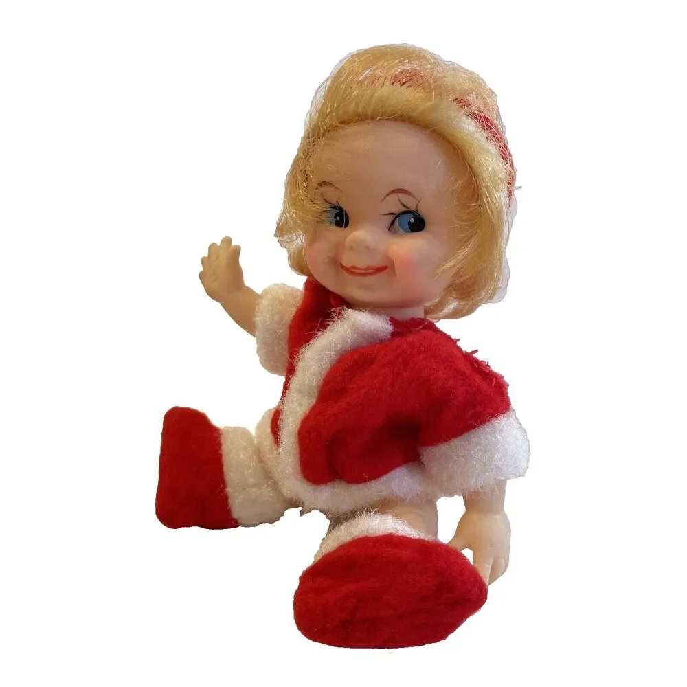 Vintage Christmas Santa Outfit Doll Red Hair Waving Japan Big Eyes 6” Holiday